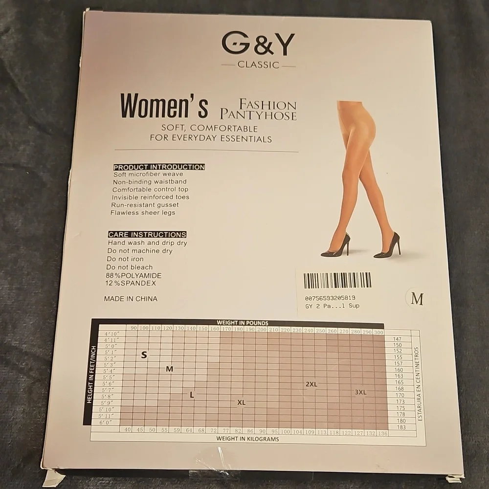 G & Y Classic Womens Fashion Pantyhose Nylons Everyday Essential Sz M 2 Pair NWT